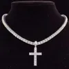 Pendant Necklaces Men Women Hip Hop Cross Necklace with 4mm Zircon Tennis Chain Iced Out Bling Hiphop Jewelry Fashion Gift