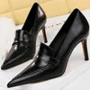 Zapatos de vestir retro estilo occidental de moda simplicidad de 8 cm de tacones de altura de las bombas de la boca del dedo profundo de la boca del dedo profundo calidad elegante dama negra negra