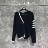 Time Breate Tb Cardigan Four Bar V-Neck Thick Needle Front And Back Irregular Button Top Knit Sweater