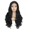 Naturel Hirline Soft Black Deep Wavy Wavy Human Synthetic en dentelle de dentelle Perruques AVANTS avec des cheveux moyens de la chaleur à la chaleur Perrette pas cher Fashion Foot