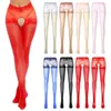 698X Sexy Socks Oil Glanzende open kruis Kousen transparante Suspender Panty -panty's Kousen Sexy Lady Elastic Panty Cutout Kousen 240416