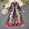 Повседневные платья весенний Sumemr Holiday Flower Chiffon Maxi платье женская лацканая лацканая рукав с длинным фонаря