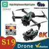 DRONES S19 PRO DRONE Professional 8K Dual Camera Optical Flow Electric Justering Hinder Undvikande Aerial Photography Aircraft Drone 240416