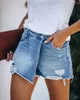 Frauen Jeans Frauen Shorts Denim waschen hohe Taille Sexy Slim Fit Taschen Leichte Strecher Delessed solide reguläre Sommer 2024 Löcher