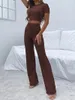 Pantalon à deux pièces pour femmes Crop Color Sexy Open Open Fashion Fashion Casual Pocket Slim Fit Set 2 Femmes