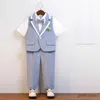 Suits Boys Vest Pants Bowtie Ceremony Costume Children Wedding Party Dress School Kids Summer Blue Gary Birthday Photography Suit