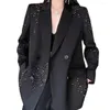 Kadın Suits 2024 Bahar Sonbahar Takım Palto Moda Siyah Blazers Ceketleri Shinning Yıldızlı Elmaslar Blazer Katlar WV247