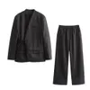 UNIZERA2023 Winter Womens Casual Lose Cohrered Kimono -Anzug Mantel hohe Taille Panel Hosen Mode Set 240402