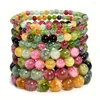 Link Bracelets Tourmaline Natural Stone Crystal Beads Men Women Infinity Elastic Gemstone Bangles Gifts Colorful Male Ac