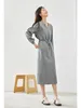 Robes décontractées vimly gris français élégant élégant coton midi 2024 Spring V-coll Pullover à manches longues robe divisée en ligne M5853