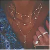 Chokers Vintage Crystal Geometry Star Moon Lock Halsband för kvinnor Boho MTI Level Pendants Halsband smycken gåva 231025 Drop Deliver Dhza2