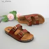 Talltor 2024 Nya kvinnor Mules Summer Outside Sandals Open Toe Gladiator Woman Slides Thick Double Belt Buckles Comfort Flat H240416 J4TA