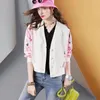 Kvinnorjackor Spring Pink Coat Kontrast Färgstygn Lös all-match Casual Jacket Top for Women