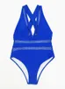 2023 Sexy Mesh Patchwork Swimwear Women Swimsuit Female Female Vneck Bareding Abita da bagno Abbigliamento Push Up Monokini Swim 240411