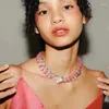 Łańcuchy różowe kamienne naszyjniki z koralikami dla kobiet duży barokowy naszyjnik letni wakacyjny biżuteria plażowa urocza estetyka 2000