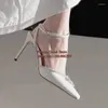 Dress Shoes Rhinestone Embellished White Satin Wedding Bride Evening Square Toe Buckle Strap Thin Heels Women Pumps