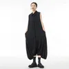 女性用パンツ女性ノースリーブロンパーズ2024夏のファッションゆるいソリッドカラーシングルブレストサグクロップドアーミーグリーンブラックlx660s