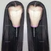 Brésilien noir long silky raide perruque complète des cheveux humains résistants à la chaleur à la chaleur Synthétique dentelle de dentelle avant pour femmes de la mode