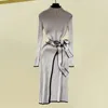 Casual Dresses High Tight Waist Dress Elegant Vintage Neck Maxi With Belted Split Hem Women's Slim Fit Knitted Sheath