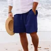 Fashion Summer Mens Solid Short Casual Shorts Drawstring Breathable Beach Pants Cotton linen Sports 240416