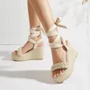Sandals Ladies Apricot Wedges For Womans Platform Shoes Summer Cross Strappy Beach Wedge High Heels Chaussures Femmes