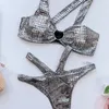 Frauen Bikini Bikini 2024 Sexy Bronzing Snakeskin Hollow Badeanzug Frauen Bikinis Set Badeanzug Strand luxuriöser weiblicher Metallring