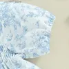 Rompers, garotas, impressão floral estampa floral com manga de puff bodysuits roupas de verão roupas de verão com faixa de cabeça L410