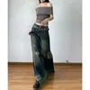 Kjolar kvinnor denim kjol y2k emo 2000-talskläder långa harjuku koreanska 90-talets mode vintage gradient a-line jean grunge