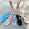 Sandalen Frauen 2024 Heiße Mode-Strass-Sommer-Strandschuhe transparente PVC-Gelee flache Sandale Frau Großgröße 36-42 H240416 HT7L