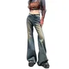 Women's Jeans Bottom For Women Autumn Low Waisted Flare With Classic Do Old Wide Leg Long Denim Pants Fashion Girl's Y2K