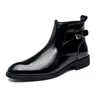 Sıradan Ayakkabı Botlar Erkekler PU Siyah Moda Çok Yüzey İş İngiliz Stil Sokak Partisi Giyim Klasik Ayak Bileği
