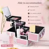 Joligrace Professional Makeup Suitcase Portable stor kapacitet Make Up Case Box med kosmetiska borstar Holder Mirror Låsbar 240416