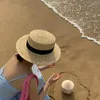 Boinas verão palha natural fedora chapéu chapéu liso de moda simples fita fita praia praia à prova de sol Billycock