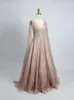 Casual Dresses BLISSFUL PROM Blinking Bead V-neck Cape Sleeves A-Line Gowns Women's Elegant Luxury Evening For Wedding Party