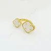 2 flower 4 leaf clover ring designer for women V-GOLD high polished non fade thicker gold plated love rings open adjustable inlay diamond jewelry daily outfit