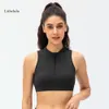 Sports Bra Lu Align Zipper Elastic Support Bh Stand Up Collar Fiess Tank Hollow Light Yoga Running Top With Chest Pads Lemon Gym Running w