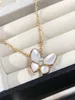 Designer Van Butterfly Necklace High Edition Womens White Fritillaria Full Diamond S925 PLATED 18K örhängen och krage kedja