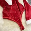 ブラスは女性のためのクリスマスランジェリーをセットしますセクシーな赤いテディボディスーツサンタh衣装4x-5x