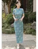 Etniska kläder eleganta kvinnor trycker blomma cheongsam bröllopsklänning orientalisk brud satin mandarin krage kväll qipao