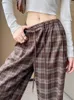 Kvinnors byxor Kvinnor Woolen Plaid 2024 Streetwear Sweatpants Korean Fashions High midja Löst bred ben Varma F155