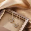 Dangle Earrings Fashion Heart Safety Pin For Women Micro Pave Zirconia CZ Paper Clip Gold Color Hook Piercing Earring Jewelry