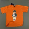 T-shirts Ny RL Casual Pure Cotton Black Fisherman Hat Little Bear Boys T-shirt Girls T-shirt Barnen Rund hals T240416