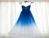 Einfache Ombre -Partykleider für Frauen Abend echtes Pos Blau bis Weiß mit Gurten Gradienten Chiffon Empire billige Prom -formelle Kleider1569782