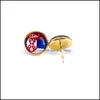 Stud National Flag Earring Duitsland België Verenigd Koninkrijk Polen Servië Servië 14 mm Glas Gem Cabochon Copper Sieraden Drop levering Dhgarden Dhrjm