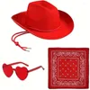 Berets Roleplay Cowboy Hat для женской западной пастушки Headscarf Head Sunglasses Bachelorettes Costume Set 3pcs