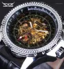 Нарученные часы Jaragar Luxury Watch Men Silver Leather Механические наручные часы Автоматические скелетные платья повседневное бизнес12927828