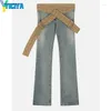 Dżinsy damskie yiciya flare vintage nisko talii kobiety cross-a-hebbing-belt bottoms butowe spodnie grunge y2k spodni streetwear jean