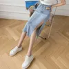 Scherma di gonne Spazzino Scatto in denim ad alta vita jeans vintage wash casual long coreano harajuk blu femme