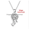 Hangende kettingen 12 constellatie Zodiac Sign ketting Horoscoop Zirkoon roestvrijstalen sieraden Galaxy Libra Astrologie Gift met Reta Ottwd