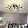 거실 침실을위한 현대식 크리스탈 천장 검은 골드 잎 LED 천장 램프 북유럽 램 파라 드 테크코 라이트 비품 G4